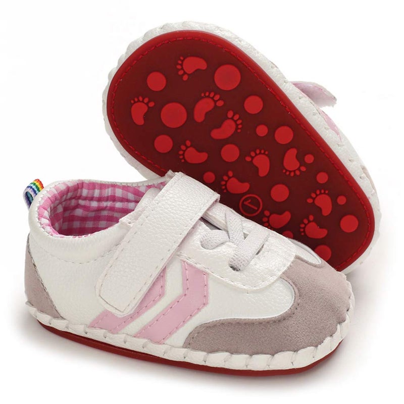 HsdsBebe Baby Boys Girls Pu Leather Hard Bottom Walking Sneakers Toddler Rubber Sole First Walkers Infant Cartoon Slippers Crib Shoes(6-12 Months) C/Pink - Image 1